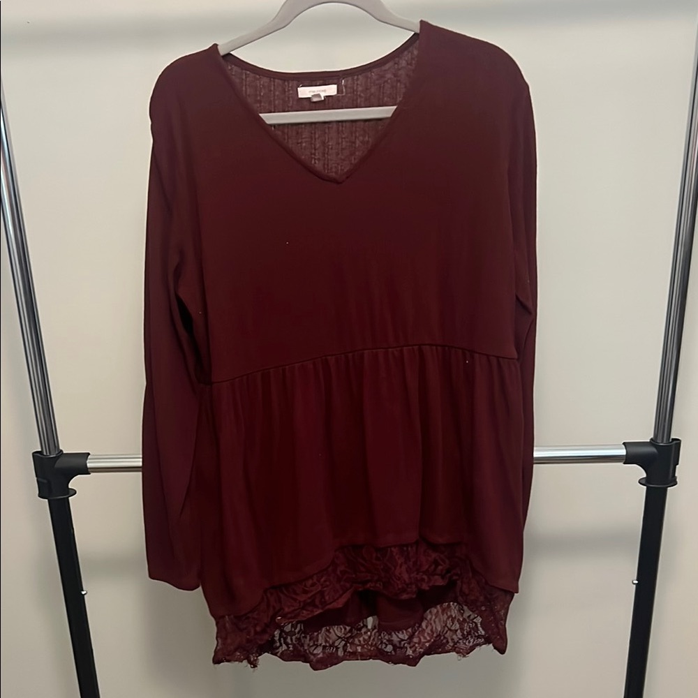 Red Asymmetrical long sleeve tunic style sweater